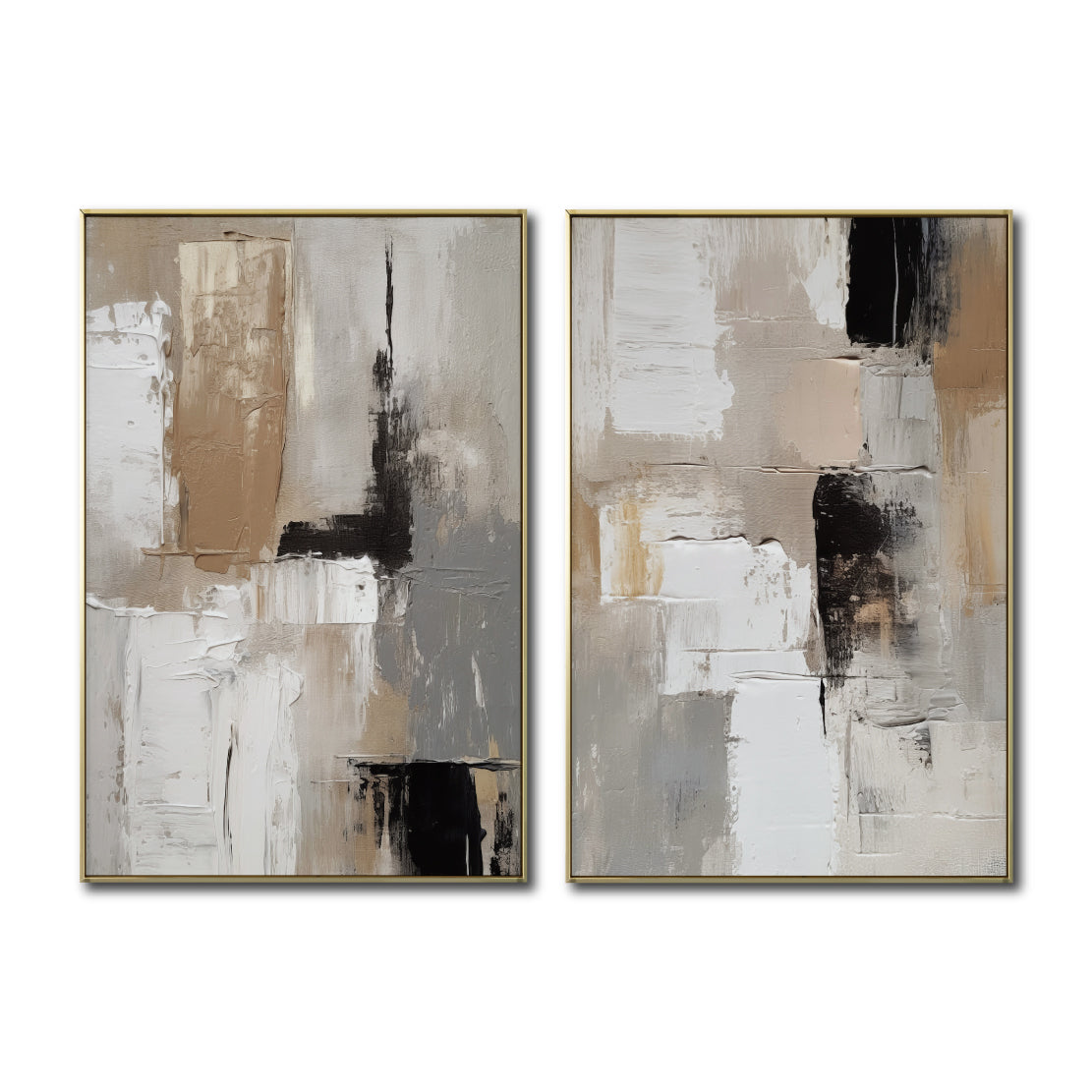 Set cuadros decorativos Abstracto Negro Arena 2 - 246 - Diptico Moderno y Elegante Arte Estilo Nordico en Tonos Neutros