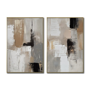 Set cuadros decorativos Abstracto Negro Arena 2 - 246 - Diptico Moderno y Elegante Arte Estilo Nordico en Tonos Neutros