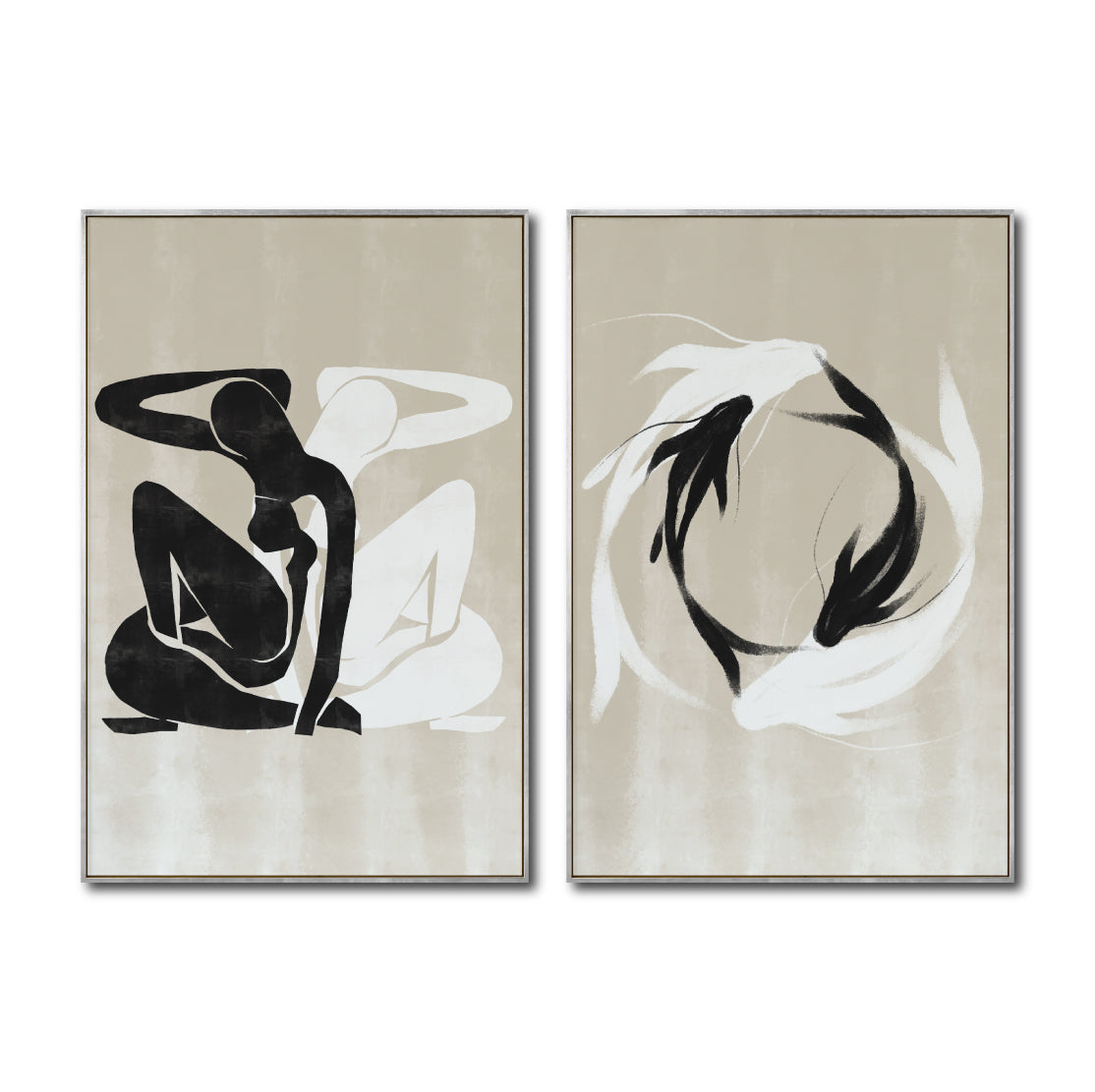 Set Cuadros Decorativos Abstracto Negro Arena 2 - 247 - Diptico Moderno y Minimalista Estilo Nordico Tonos Neutros