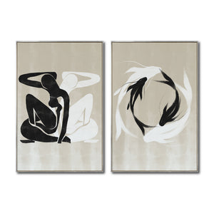Set Cuadros Decorativos Abstracto Negro Arena 2 - 247 - Diptico Moderno y Minimalista Estilo Nordico Tonos Neutros