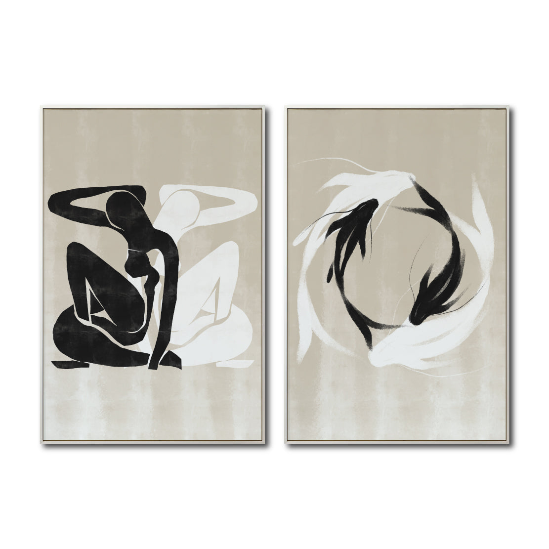 Set Cuadros Decorativos Abstracto Negro Arena 2 - 247 - Diptico Moderno y Minimalista Estilo Nordico Tonos Neutros
