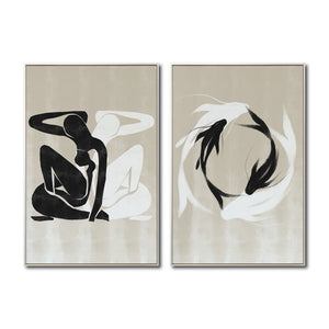 Set Cuadros Decorativos Abstracto Negro Arena 2 - 247 - Diptico Moderno y Minimalista Estilo Nordico Tonos Neutros