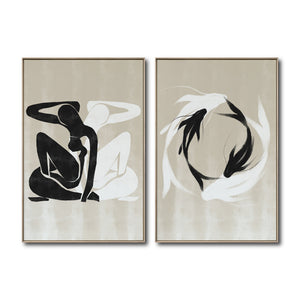 Set Cuadros Decorativos Abstracto Negro Arena 2 - 247 - Diptico Moderno y Minimalista Estilo Nordico Tonos Neutros