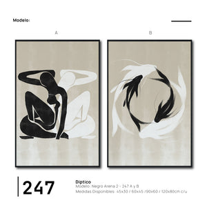 Set Cuadros Decorativos Abstracto Negro Arena 2 - 247 - Diptico Moderno y Minimalista Estilo Nordico Tonos Neutros