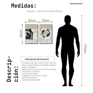 Set Cuadros Decorativos Abstracto Negro Arena 2 - 247 - Diptico Moderno y Minimalista Estilo Nordico Tonos Neutros