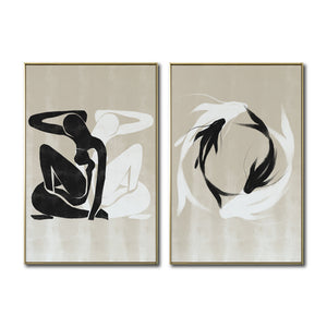 Set Cuadros Decorativos Abstracto Negro Arena 2 - 247 - Diptico Moderno y Minimalista Estilo Nordico Tonos Neutros