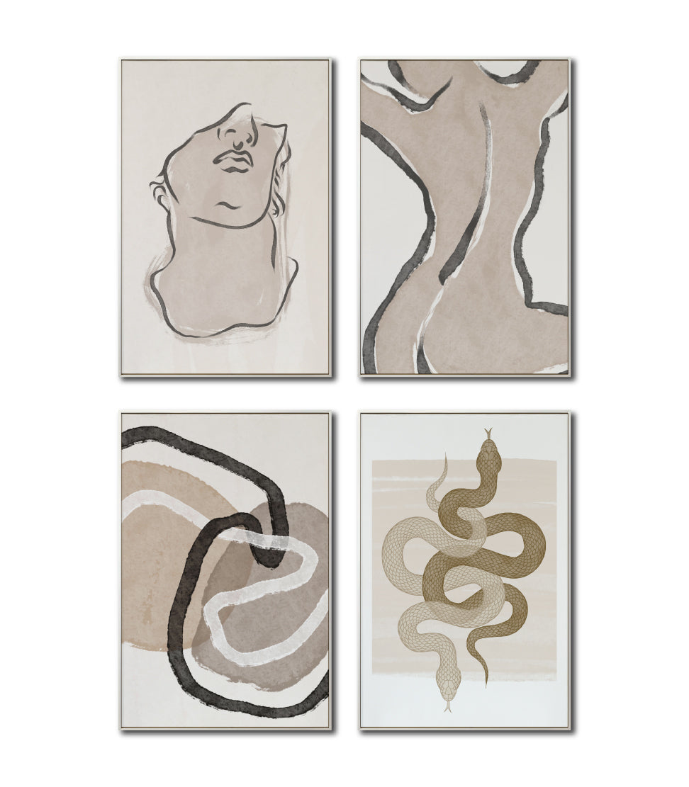 Set Cuadros Decorativos Abstracto Negro Arena 2 - 248C - 4piezas Arte Moderno y Minimalista Estilo Boho Tonos Neutros