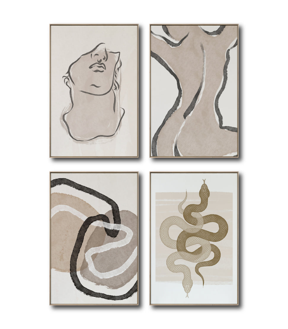 Set Cuadros Decorativos Abstracto Negro Arena 2 - 248C - 4piezas Arte Moderno y Minimalista Estilo Boho Tonos Neutros