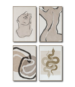 Set Cuadros Decorativos Abstracto Negro Arena 2 - 248C - 4piezas Arte Moderno y Minimalista Estilo Boho Tonos Neutros