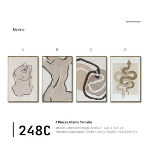 Set Cuadros Decorativos Abstracto Negro Arena 2 - 248C - 4piezas Arte Moderno y Minimalista Estilo Boho Tonos Neutros