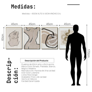 Set Cuadros Decorativos Abstracto Negro Arena 2 - 248C - 4piezas Arte Moderno y Minimalista Estilo Boho Tonos Neutros