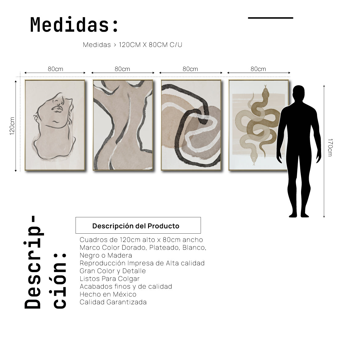 Set Cuadros Decorativos Abstracto Negro Arena 2 - 248C - 4piezas Arte Moderno y Minimalista Estilo Boho Tonos Neutros