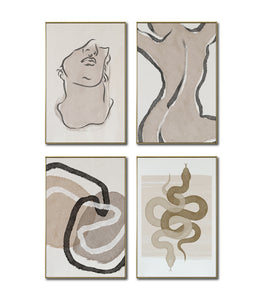 Set Cuadros Decorativos Abstracto Negro Arena 2 - 248C - 4piezas Arte Moderno y Minimalista Estilo Boho Tonos Neutros