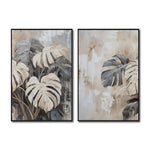 Cargar imagen en el visor de la galería, Set Cuadros Decorativos Abstracto Negro Arena 2 - 249 - Diptico Botanico Monsteras Arte Moderno Estilo Boho en Tonos Neutros
