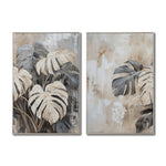 Cargar imagen en el visor de la galería, Set Cuadros Decorativos Abstracto Negro Arena 2 - 249 - Diptico Botanico Monsteras Arte Moderno Estilo Boho en Tonos Neutros
