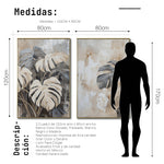 Cargar imagen en el visor de la galería, Set Cuadros Decorativos Abstracto Negro Arena 2 - 249 - Diptico Botanico Monsteras Arte Moderno Estilo Boho en Tonos Neutros
