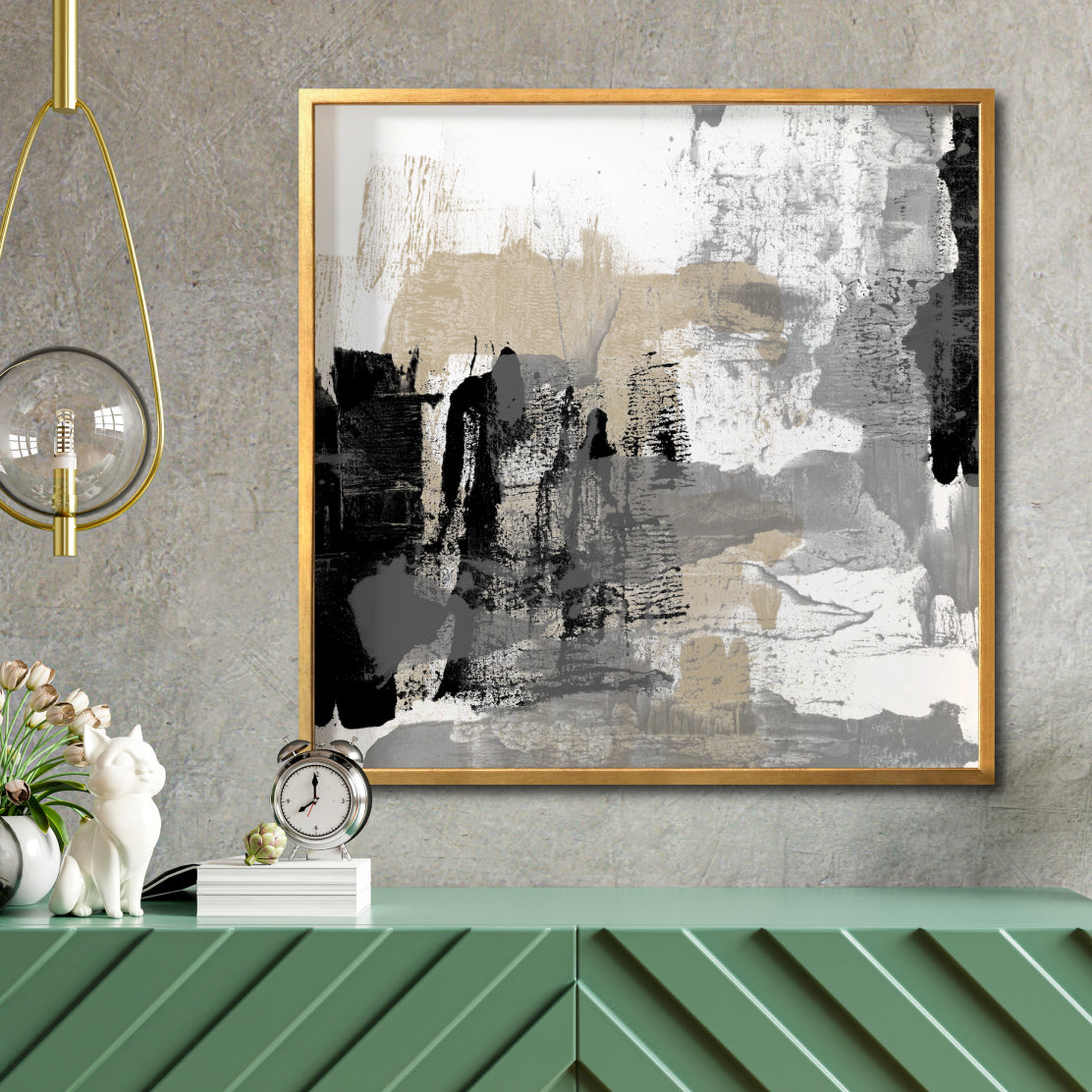 Cuadro Decorativo Abstracto Negro Arena 024 - Para Credenza