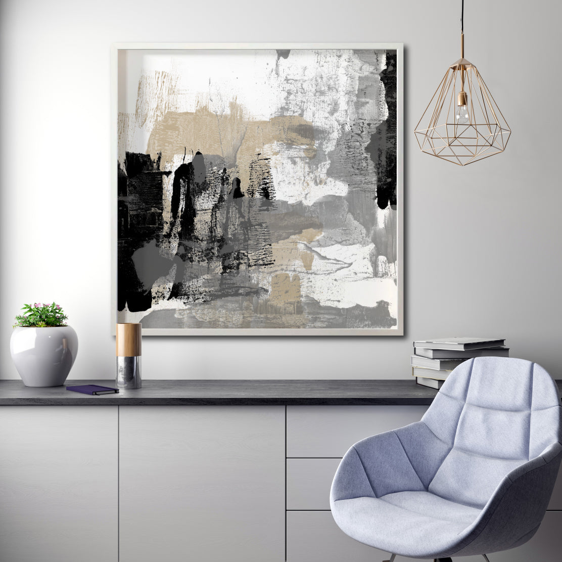 Cuadro Decorativo Abstracto Negro Arena 024 - Para Credenza