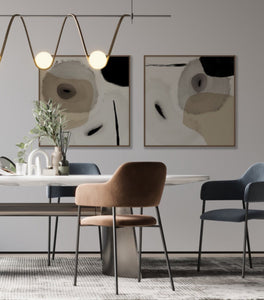 Set Cuadros Decorativos Abstracto Negro Arena 2-234 - Diptico Moderno y Elegante Estilo Nordico en Beige y Negro Tonos Neutros