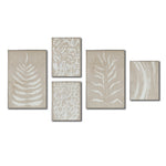 Cargar imagen en el visor de la galería, Set Cuadros Decorativos Abstracto Negro Arena 2-253 A - 5piezas Arte Moderno Estilo Boho Hojas en Beige y Blanco Tonos Neutros

