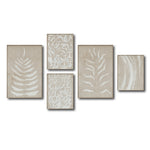 Cargar imagen en el visor de la galería, Set Cuadros Decorativos Abstracto Negro Arena 2-253 A - 5piezas Arte Moderno Estilo Boho Hojas en Beige y Blanco Tonos Neutros
