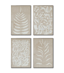Set Cuadros Decorativos Abstracto Negro Arena 2 - 253C - 4piezas Arte Moderno Hojas en Tonos Neutros Estilo Boho