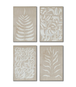 Set Cuadros Decorativos Abstracto Negro Arena 2 - 253C - 4piezas Arte Moderno Hojas en Tonos Neutros Estilo Boho
