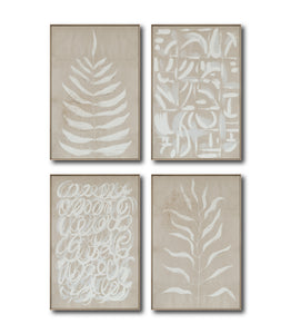 Set Cuadros Decorativos Abstracto Negro Arena 2 - 253C - 4piezas Arte Moderno Hojas en Tonos Neutros Estilo Boho