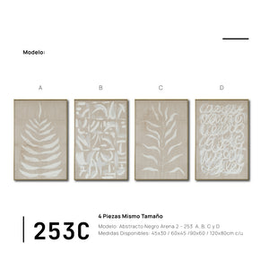 Set Cuadros Decorativos Abstracto Negro Arena 2 - 253C - 4piezas Arte Moderno Hojas en Tonos Neutros Estilo Boho