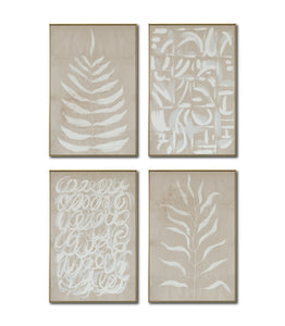 Set Cuadros Decorativos Abstracto Negro Arena 2 - 253C - 4piezas Arte Moderno Hojas en Tonos Neutros Estilo Boho