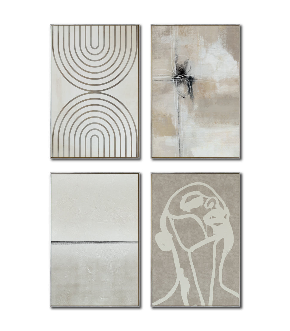 Set Cuadros Decorativos Abstracto Negro Arena 2 - 254C - 4piezas Arte Moderno y Minimalista Estilo Nordico Boho en Tonos Neutros
