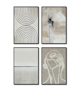 Set Cuadros Decorativos Abstracto Negro Arena 2 - 254C - 4piezas Arte Moderno y Minimalista Estilo Nordico Boho en Tonos Neutros