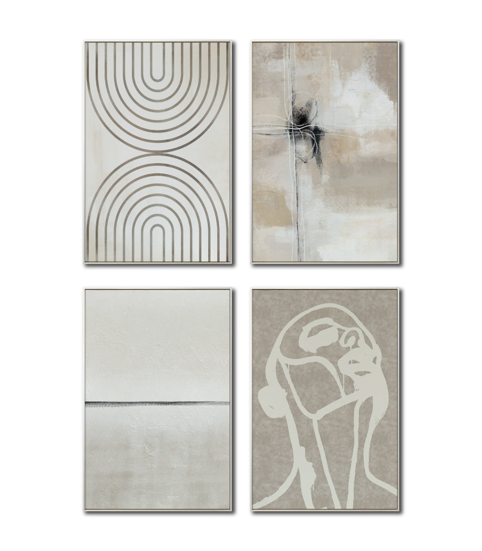Set Cuadros Decorativos Abstracto Negro Arena 2 - 254C - 4piezas Arte Moderno y Minimalista Estilo Nordico Boho en Tonos Neutros