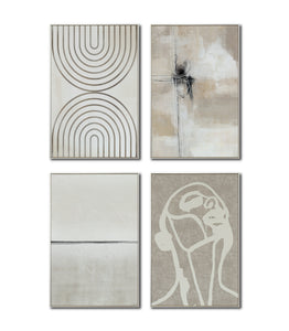 Set Cuadros Decorativos Abstracto Negro Arena 2 - 254C - 4piezas Arte Moderno y Minimalista Estilo Nordico Boho en Tonos Neutros