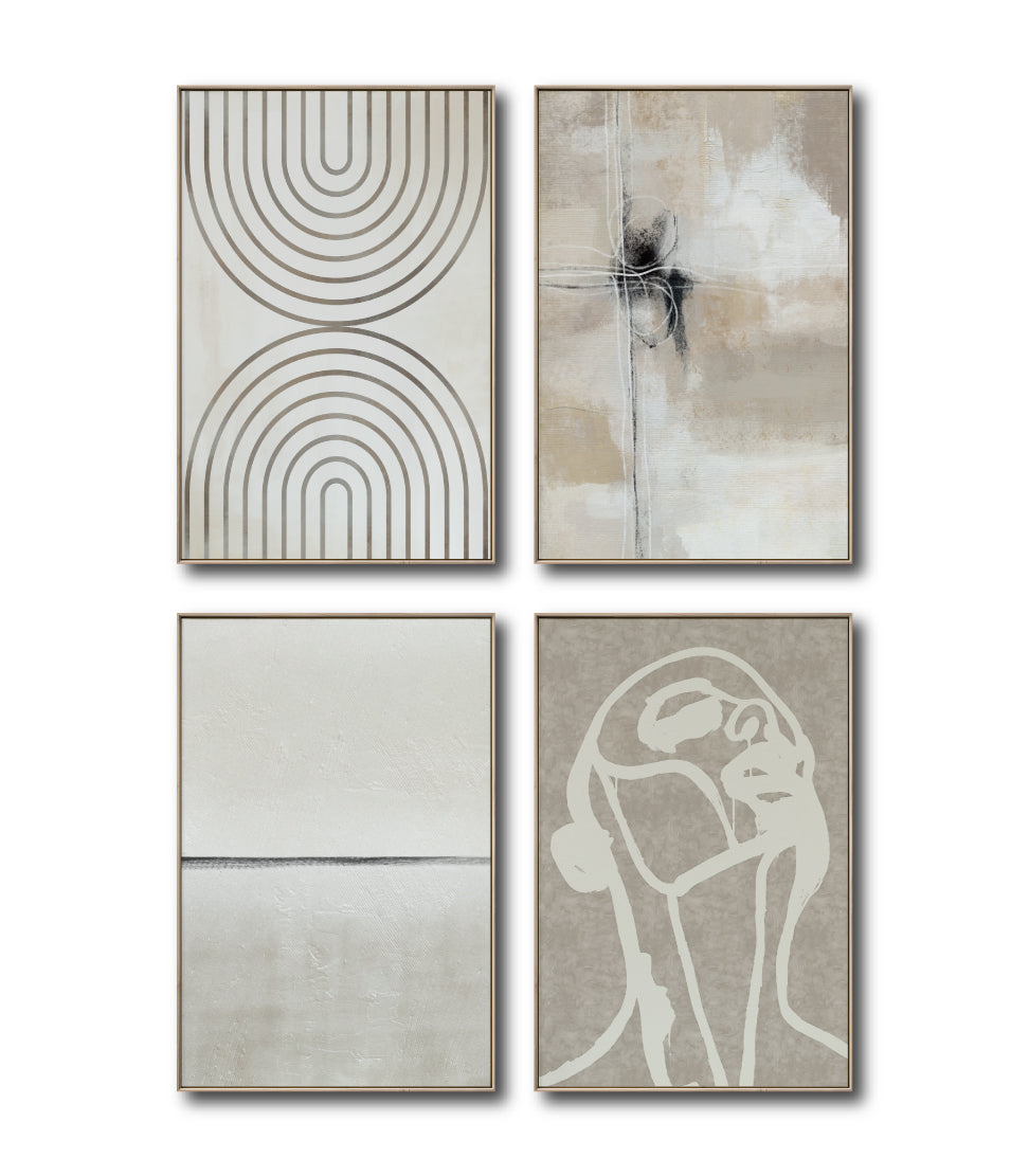 Set Cuadros Decorativos Abstracto Negro Arena 2 - 254C - 4piezas Arte Moderno y Minimalista Estilo Nordico Boho en Tonos Neutros
