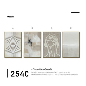 Set Cuadros Decorativos Abstracto Negro Arena 2 - 254C - 4piezas Arte Moderno y Minimalista Estilo Nordico Boho en Tonos Neutros