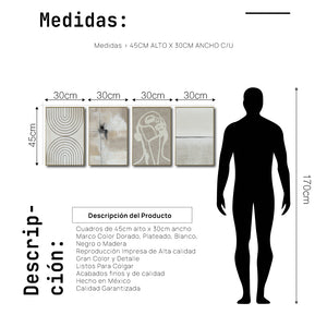 Set Cuadros Decorativos Abstracto Negro Arena 2 - 254C - 4piezas Arte Moderno y Minimalista Estilo Nordico Boho en Tonos Neutros
