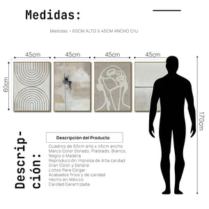 Set Cuadros Decorativos Abstracto Negro Arena 2 - 254C - 4piezas Arte Moderno y Minimalista Estilo Nordico Boho en Tonos Neutros
