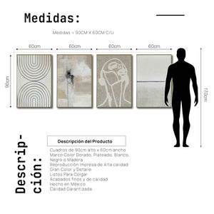 Set Cuadros Decorativos Abstracto Negro Arena 2 - 254C - 4piezas Arte Moderno y Minimalista Estilo Nordico Boho en Tonos Neutros