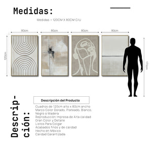 Set Cuadros Decorativos Abstracto Negro Arena 2 - 254C - 4piezas Arte Moderno y Minimalista Estilo Nordico Boho en Tonos Neutros