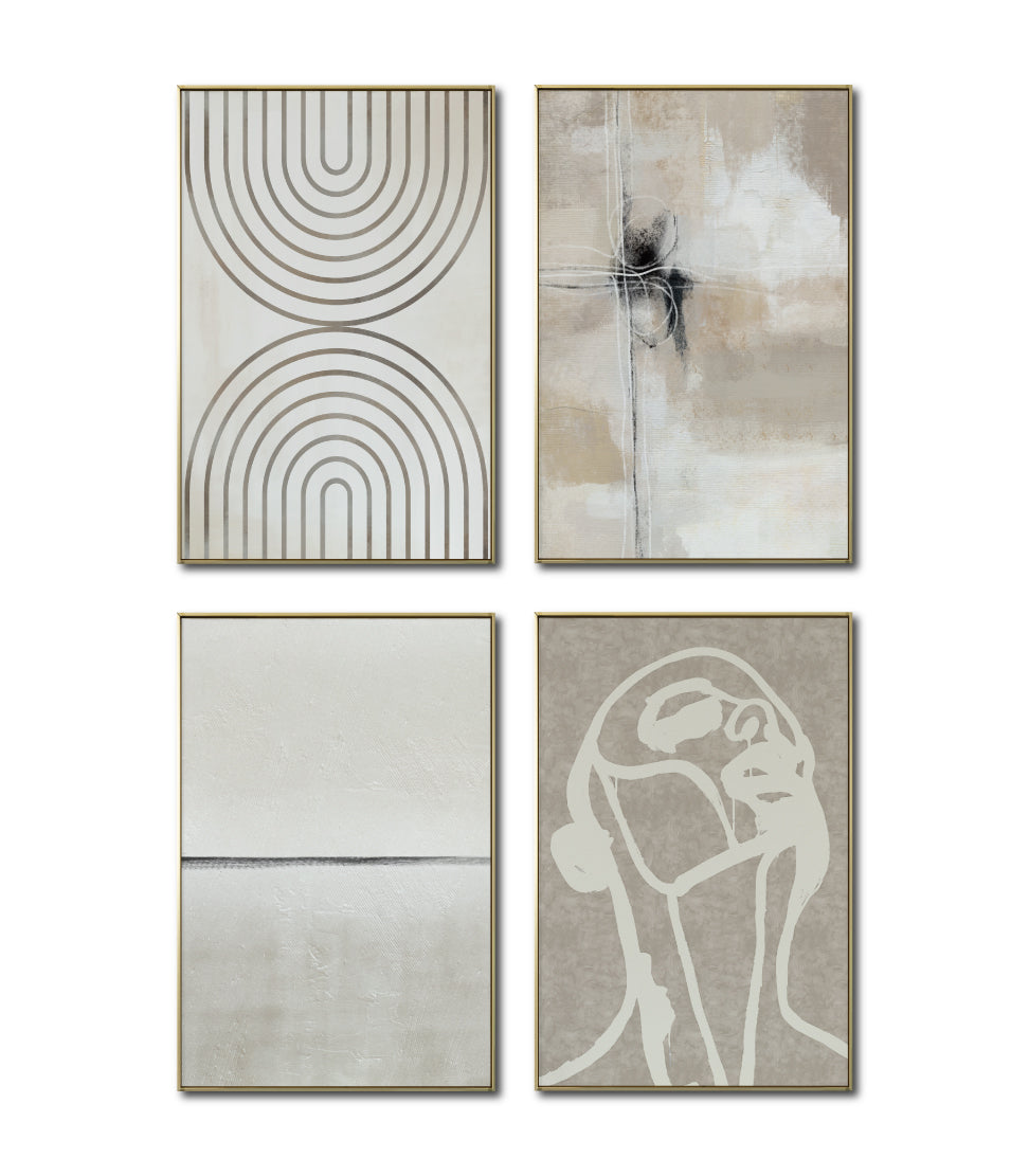 Set Cuadros Decorativos Abstracto Negro Arena 2 - 254C - 4piezas Arte Moderno y Minimalista Estilo Nordico Boho en Tonos Neutros