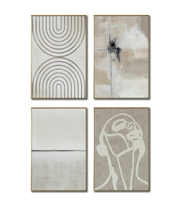 Set Cuadros Decorativos Abstracto Negro Arena 2 - 254C - 4piezas Arte Moderno y Minimalista Estilo Nordico Boho en Tonos Neutros