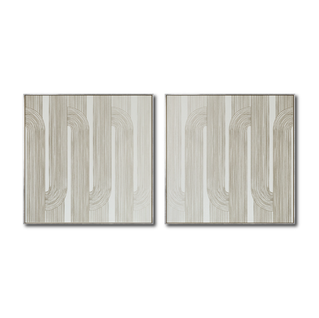 Set Cuadros Decorativos Abstracto Negro Arena 2-255- Diptico Moderno y Minimalista Arte Estilo Boho en Beige y Blanco