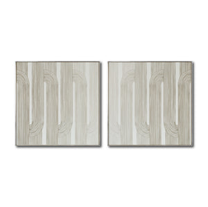 Set Cuadros Decorativos Abstracto Negro Arena 2-255- Diptico Moderno y Minimalista Arte Estilo Boho en Beige y Blanco