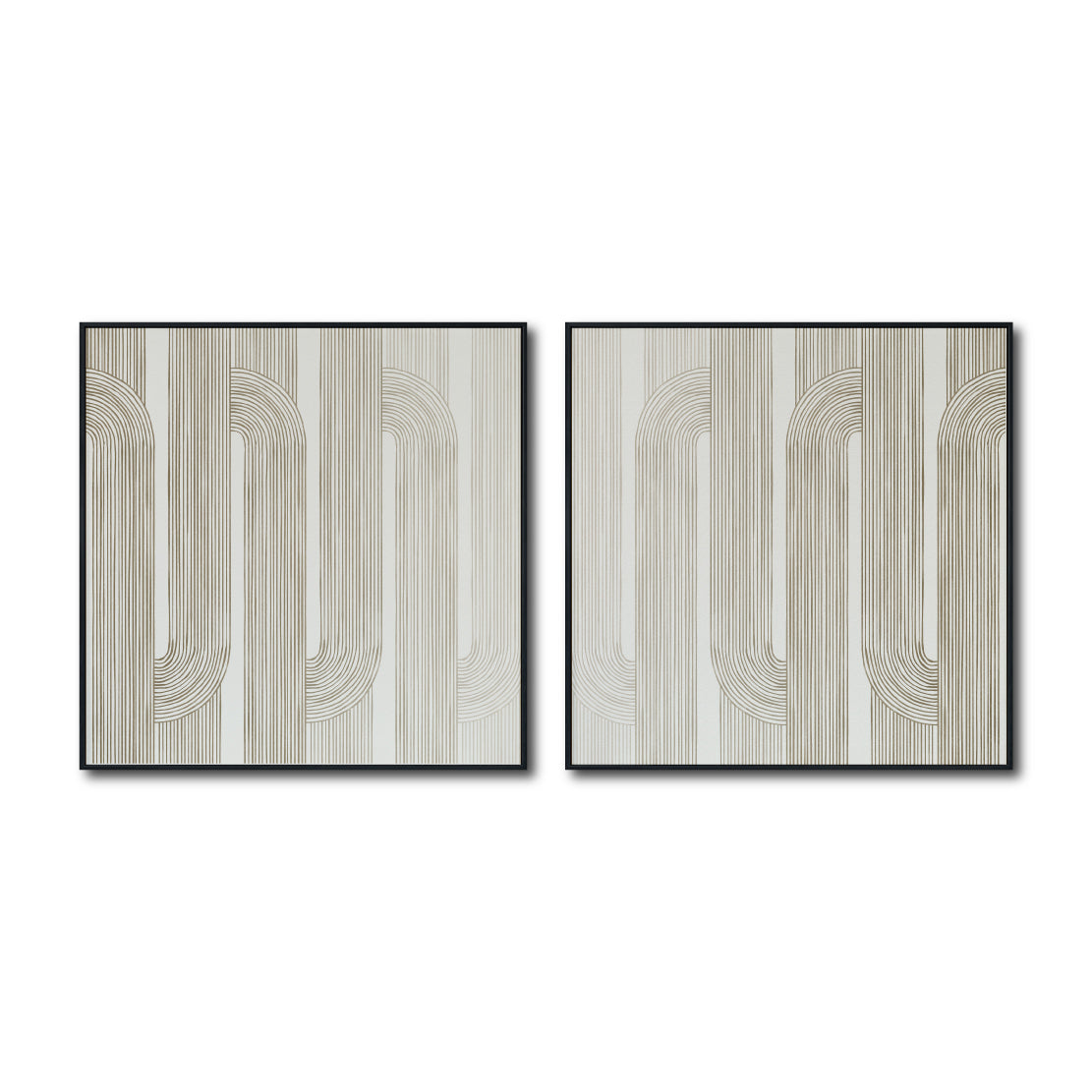Set Cuadros Decorativos Abstracto Negro Arena 2-255- Diptico Moderno y Minimalista Arte Estilo Boho en Beige y Blanco