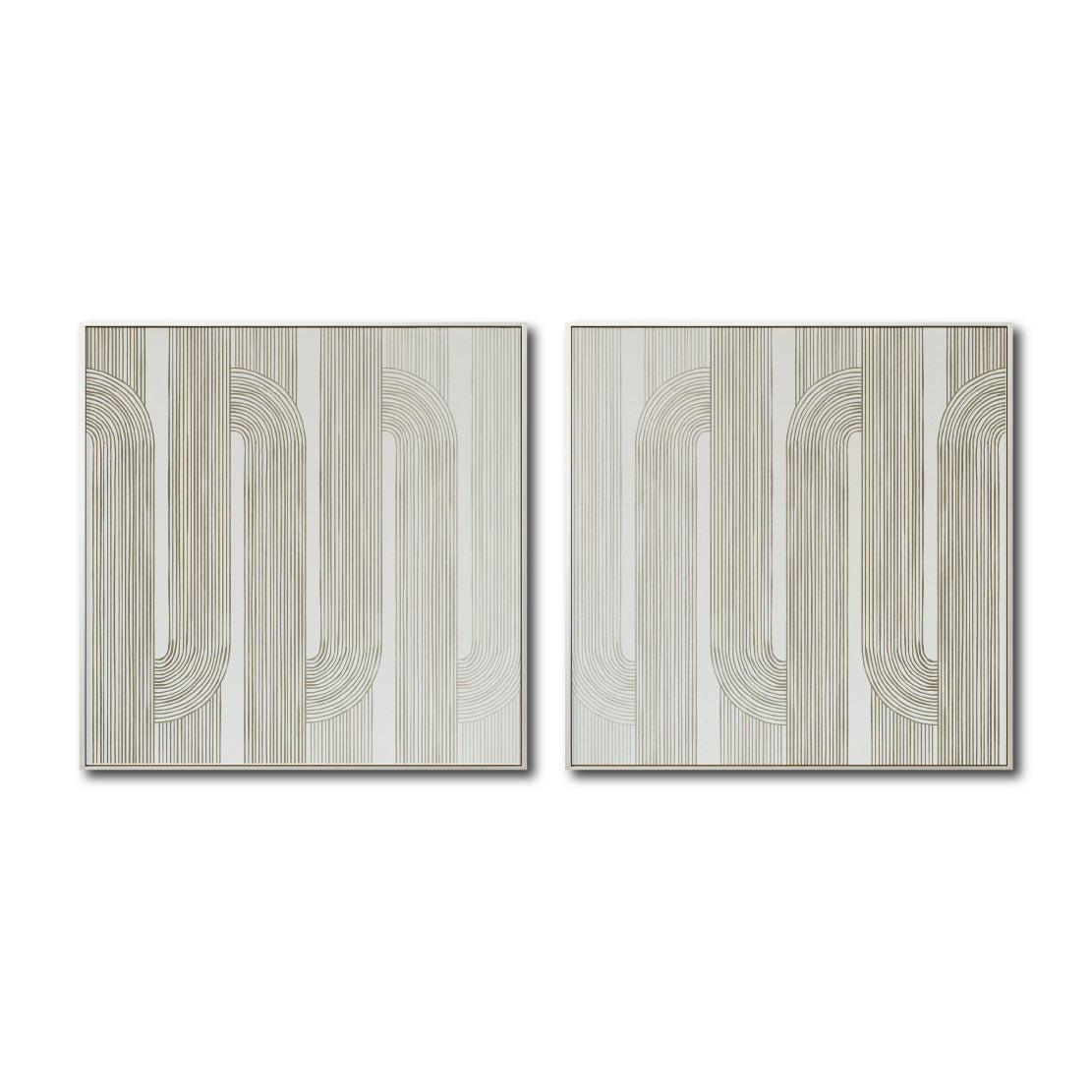 Set Cuadros Decorativos Abstracto Negro Arena 2-255- Diptico Moderno y Minimalista Arte Estilo Boho en Beige y Blanco
