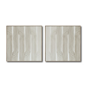 Set Cuadros Decorativos Abstracto Negro Arena 2-255- Diptico Moderno y Minimalista Arte Estilo Boho en Beige y Blanco