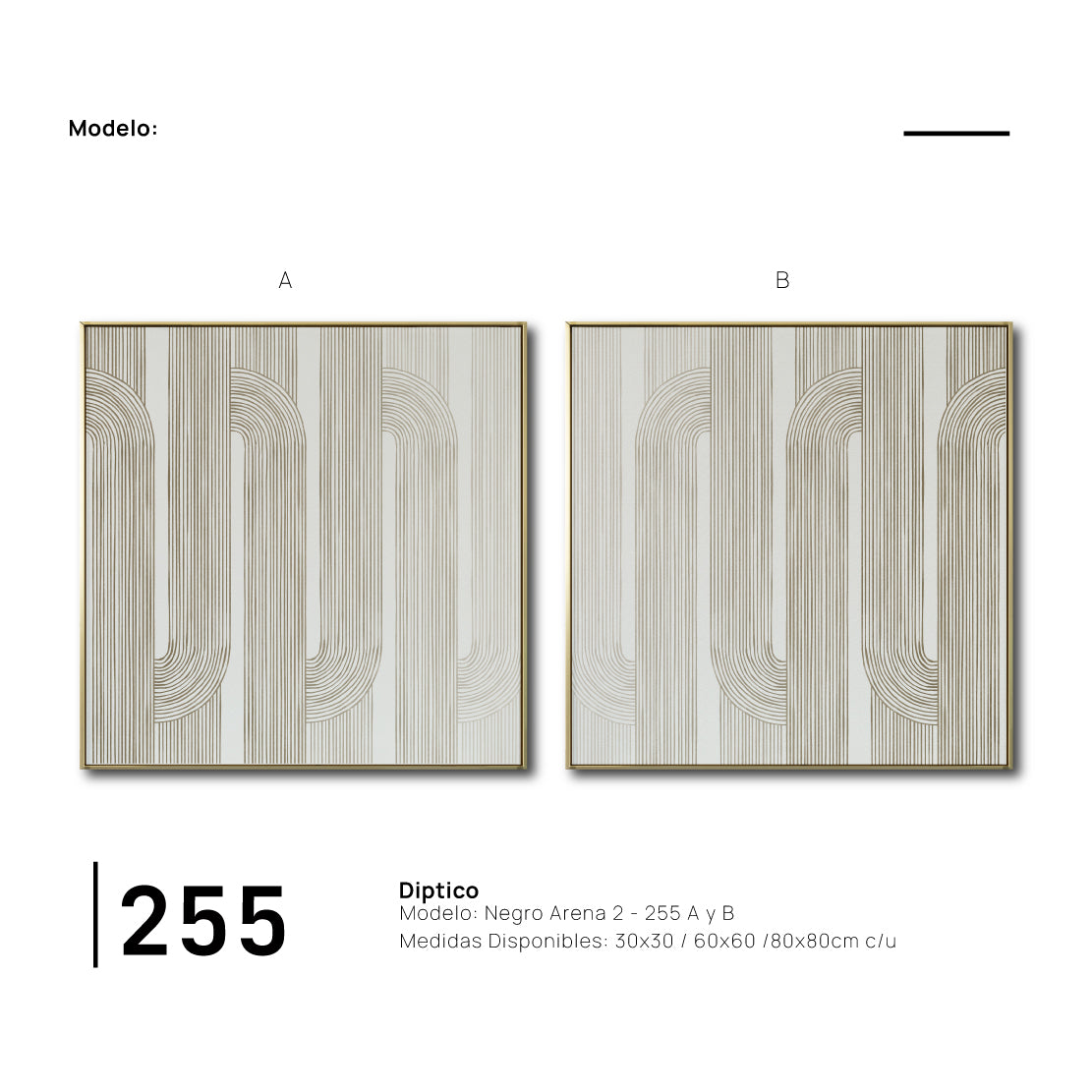 Set Cuadros Decorativos Abstracto Negro Arena 2-255- Diptico Moderno y Minimalista Arte Estilo Boho en Beige y Blanco