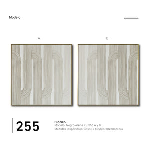 Set Cuadros Decorativos Abstracto Negro Arena 2-255- Diptico Moderno y Minimalista Arte Estilo Boho en Beige y Blanco