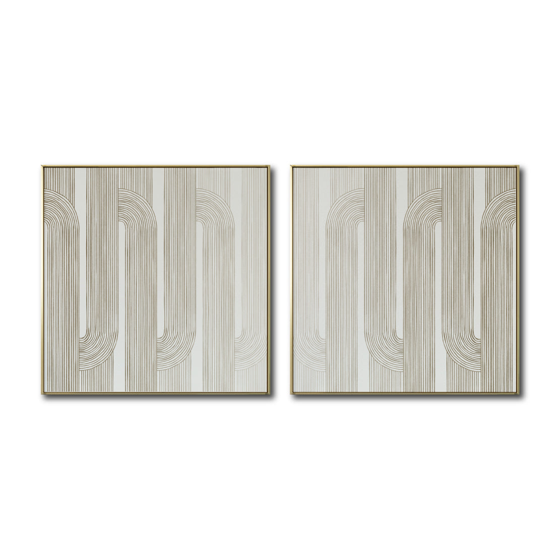 Set Cuadros Decorativos Abstracto Negro Arena 2-255- Diptico Moderno y Minimalista Arte Estilo Boho en Beige y Blanco